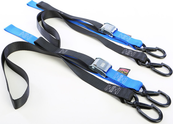 Powertye Tie-Down Cam Sec Hook Soft-Tye 1.5"X6' Black/Blue Pair 29623-S
