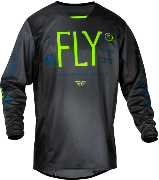 Fly Racing Youth Kinetic Prodigy Jersey Charcoal/Neon Grn/True Blu Yxl 377-526Yxl