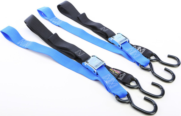 Powertye Tie-Down Cam S-Hook Soft-Tye 1.5"X6' Black/Blue Pair 29623