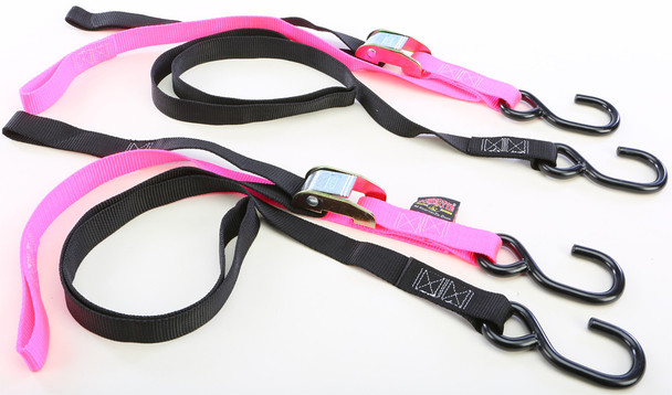 Powertye Tie-Down Cam S-Hook Soft-Tye 1"X6' Black/Pink Pair 23627