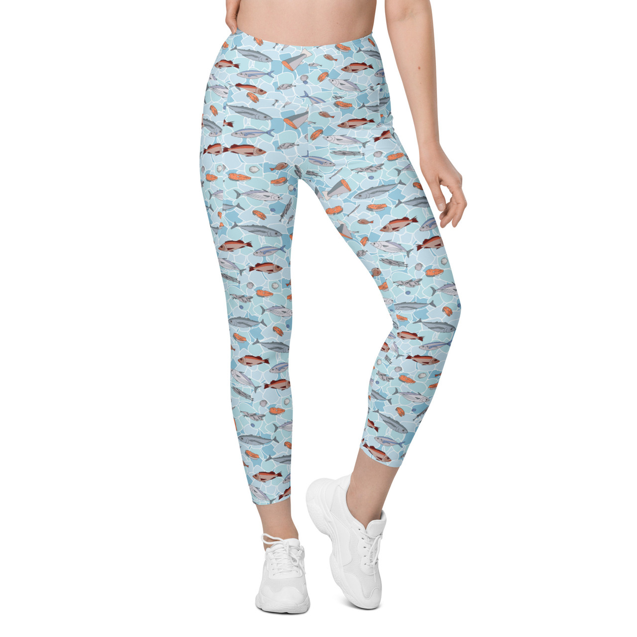 Blue Fish Scale Leggings with pockets UPF 50+