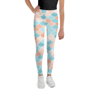 Youth Leggings - Blue/Coral fish scale Youth Leggings - Blue/Coral fish scale