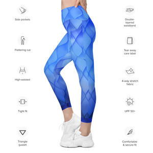 Blue Fish Scale Leggings with pockets UPF 50+ Blue Fish Scale Leggings with pockets UPF 50+