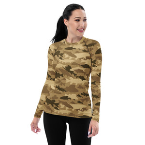 Brown and Tan Fish Camo Women's Rash Guard UPF 50+ Brown and Tan Fish Camo Women's Rash Guard UPF 50+