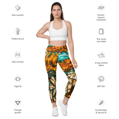 Blue Fish Scale Leggings with pockets UPF 50+