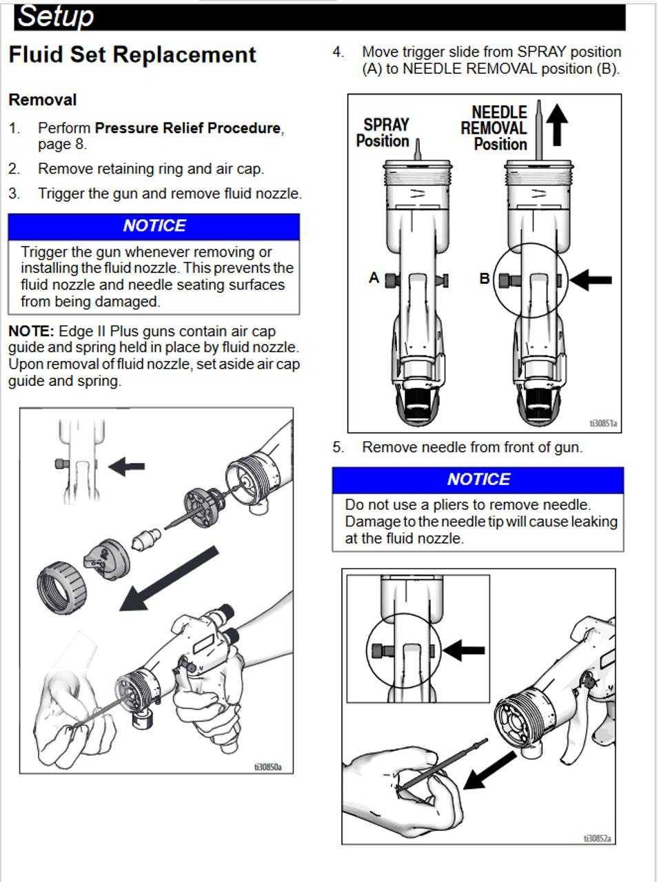2 Quick Release Fluid Needle Nozzle Set Graco Edge II Gun
