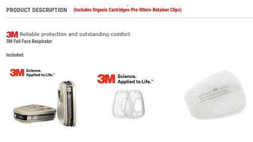 3M Full Face Respirator (Includes Organic Cartridges-Pre-filters-Retainer Clips)