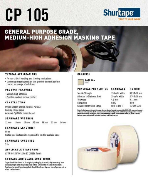 Shurtape General Purpose Grade, Medium-High Adhesion Masking Tape