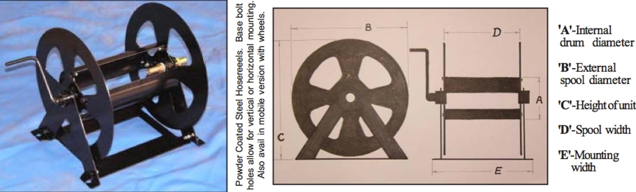 Steel hose reel for up to 50m of 20mm OD Hose - Australian Made