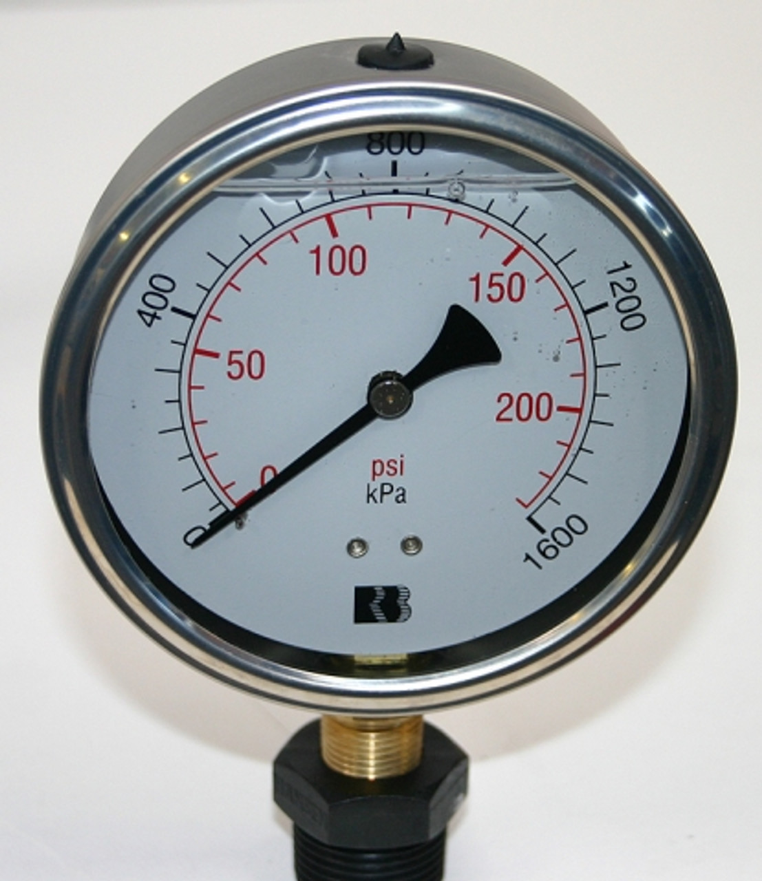Pressure Gauge 0 - 400 kpa Glycerine Filled 100mm Dial