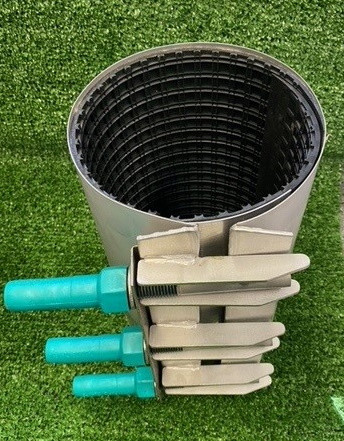 Rapid stainless steel repair clamp range 342 - 355mm suits 355mm Poly, 400mm long with 5 bolts.