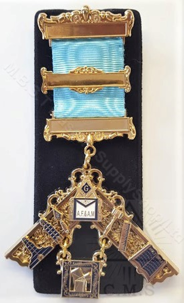 Past Master Breast Jewel with Working Tools A.F.A.M Gold finish 3 Bar