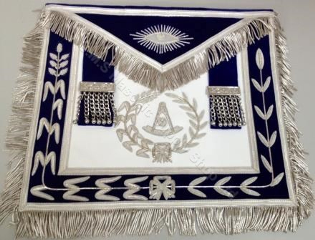 MASONIC PAST MASTER WHITE APRON AND COLLAR HAND EMBROIDERED 