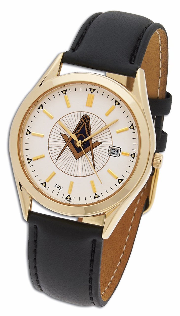 3d Masonic symbols design, gold numerals, handmade wristwatch. Black s –  CraftWatches