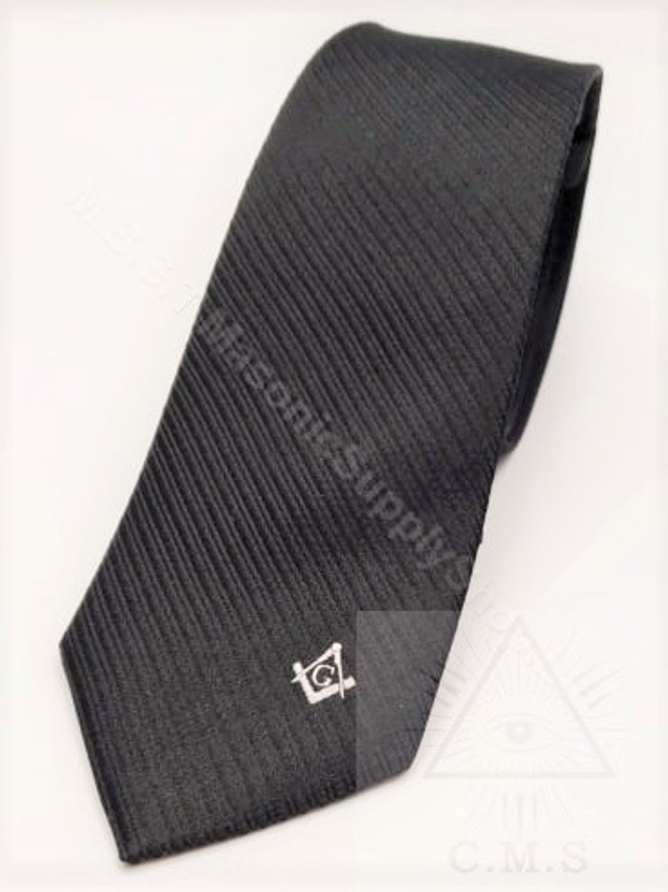Masonic Red 100% Silk Tie with subtle Striping Design with Silver Square &  Compass Design slim line 3 inch