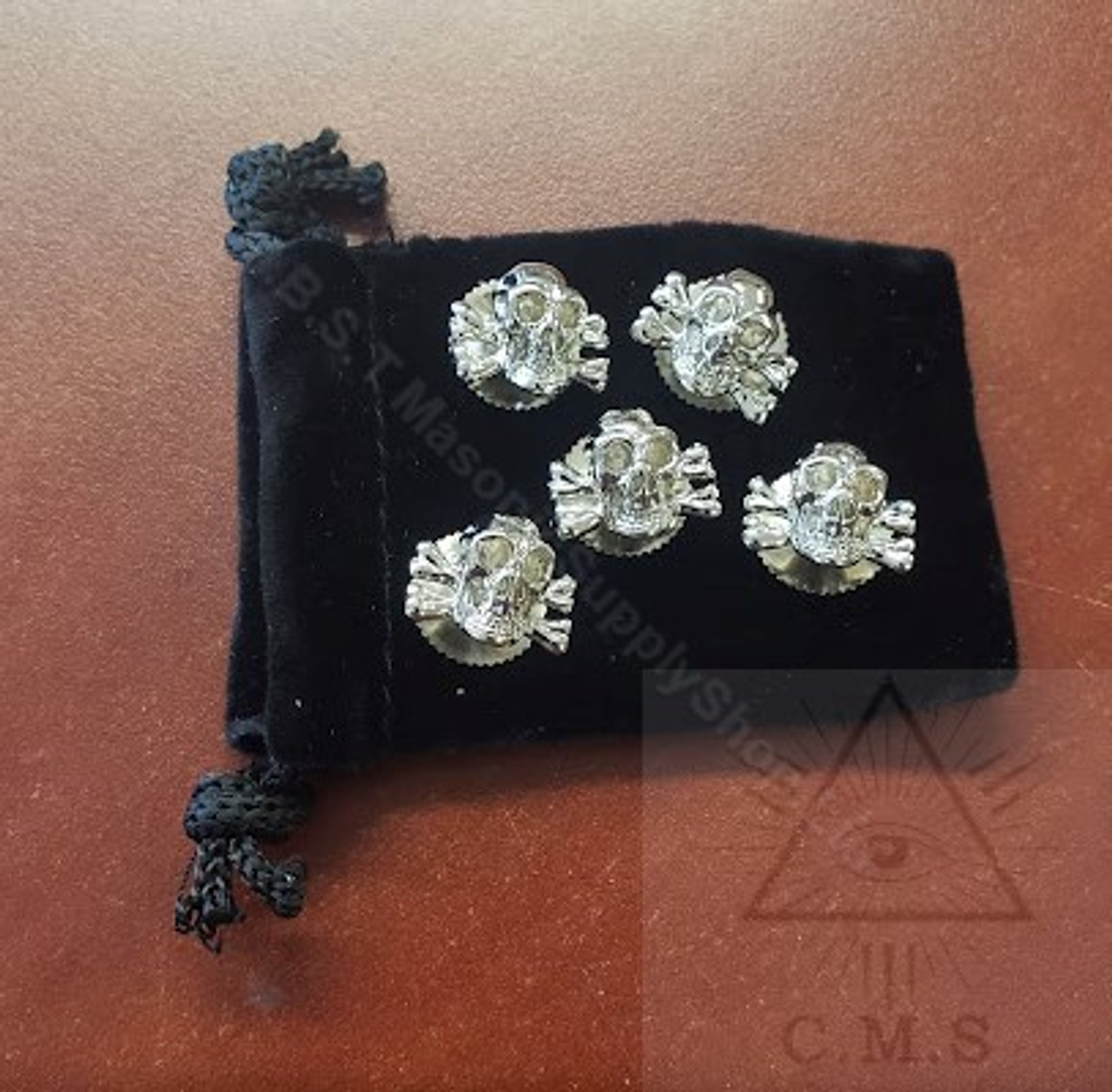 Skull & Crossed Bones shirt studs set of five Silver