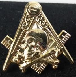 Lapel pin Square & Compass with Classic  Skull & Bones Symbol  Gold Finish