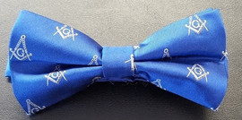 Masonic  Blue Bow Tie with Silver Square and Compass Design 