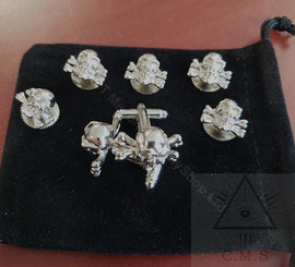 Skull & Crossed Bones  Cuff Links and  5 Shirt Stud set  silver