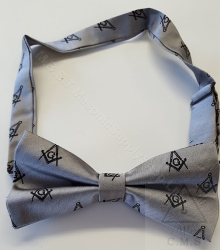 Gray Bow Tie with Black Square and Compass Design