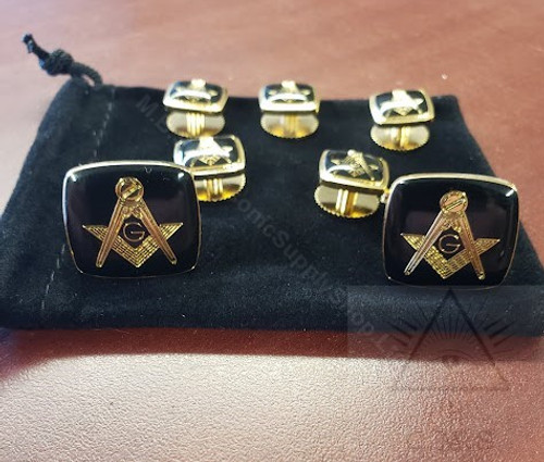 Square Masonic Cuff Links and  5 Shirt Stud set 