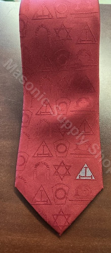  Royal Arch Crimson  100%  Silk Tie  with Gold Tau and Royal Arch Symbols