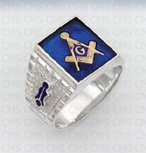 Silver Masonic Ring Blue Stone -2