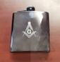 Gun Metal Black  Masonic Hip Flask 6oz