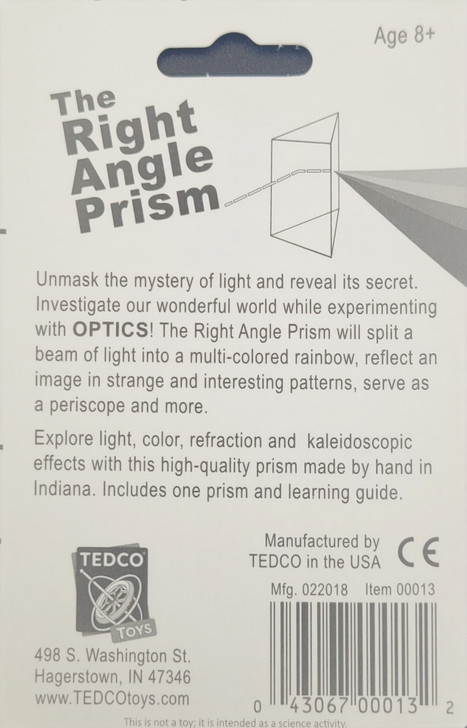 Right Angle Prism 1.75 inches – Bevel-Cut Acrylic Light Prism for Rainbows & Optics Exploration – STEM Learning Toy Made in USA – Ages 8+