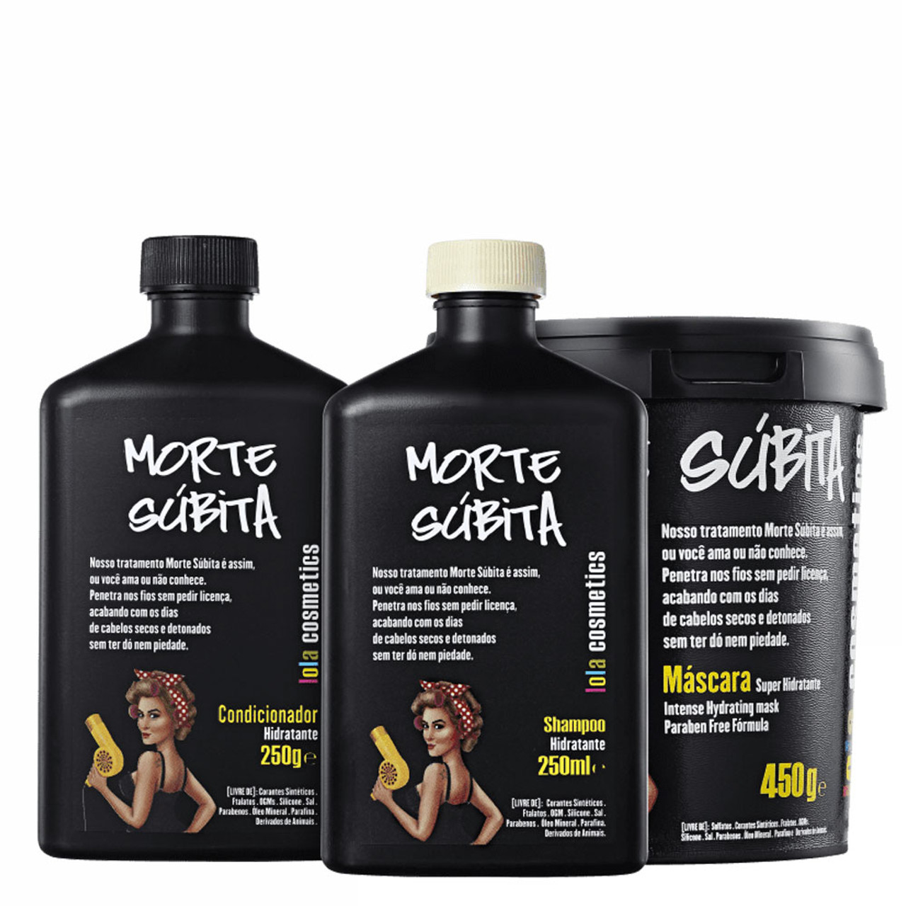 Kit Lola Cosmetics Shampoo Conditioner Mask Morte Súbita Intense Hydrating  Hair Care 3 Units