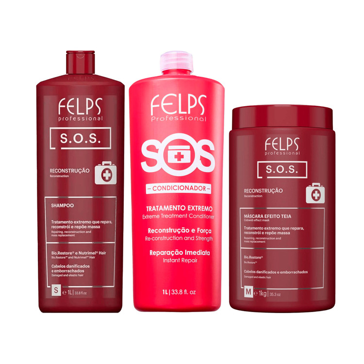 Kit Felps Shampoo Conditioner Mask SOS Extreme Complete Instant Repair Hair Care 3x1L/3x33.8fl.oz