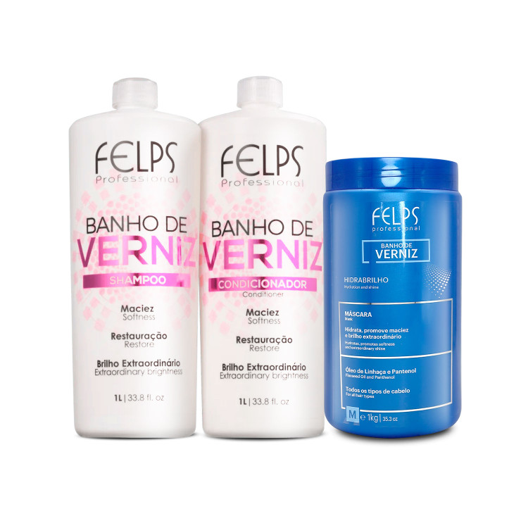 Kit Felps Shampoo Conditioner Mask Varnish Bath Complete Treatment Banho Verniz 3x1L/3x33.8fl.oz