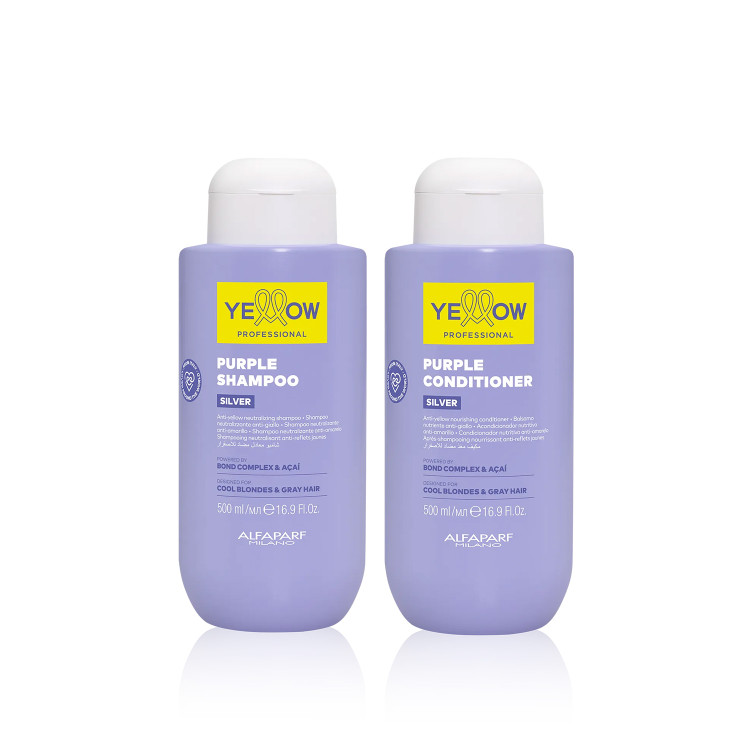 Kit Alfaparf Yellow Shampoo Conditioner Silver Deep Cleasing Hydration Hair Blonde 2x500ml/16.9fl.oz