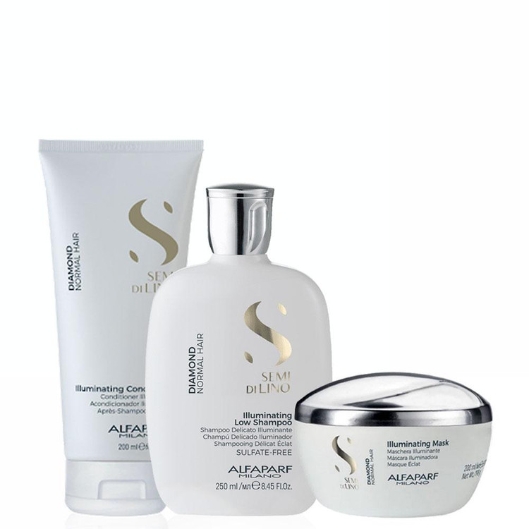 Alfaparf Milano Semi Di LINO Diamond Normal Hair Illuminating Shampoo/Conditioner/ Mask Kit Home Care