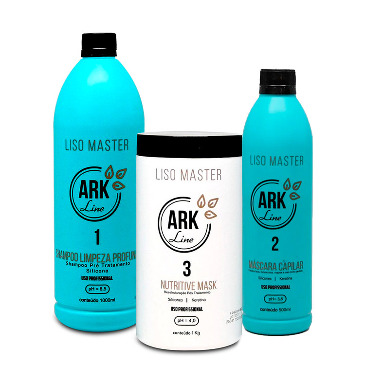 Kit Ark Line Smooth Master Smoothing Shampoo Cleansing 1L/33.8 fl. oz Hair Mask 1L/33.8 fl. oz and Mask 1kg/35.2 oz