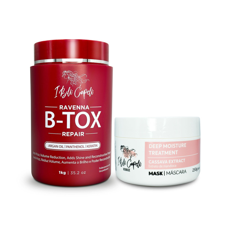 Kit I Belli Capelli Hair Ravenna B-tox Repair 1Kg/35.2 oz and Venice Máscara Extrato Mandioca 250g/8.8 oz Complete Treatment