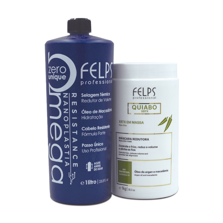 Kit Felps Profissional Selagem Térmica Omega Zero Nanoplastia e Máscara Redutora XBTX Okra 2x1kg/2x 35.2 oz