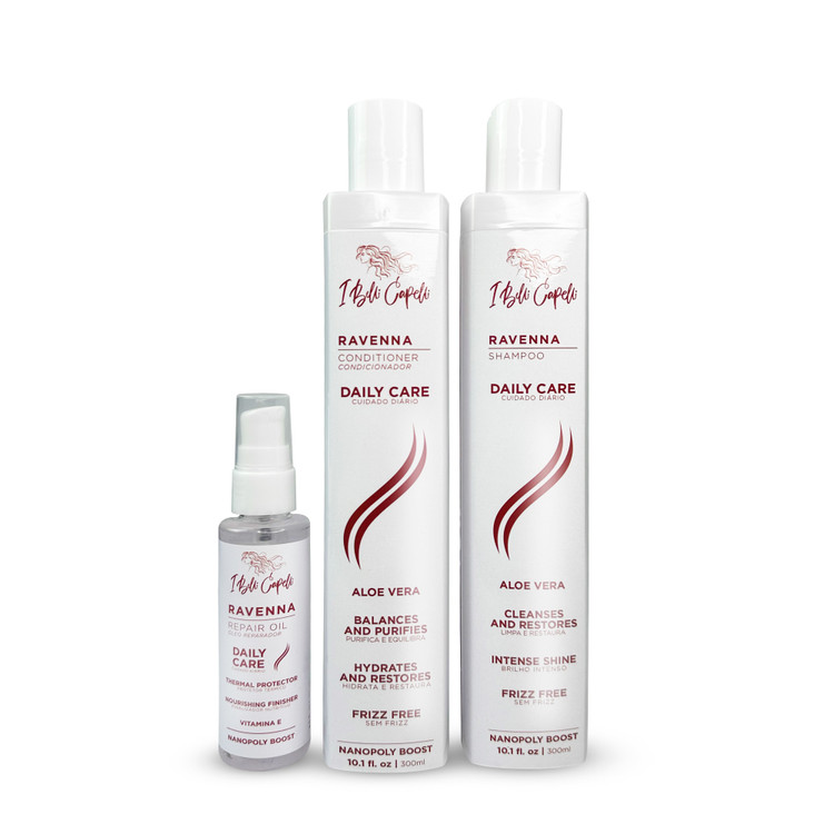 Kit I Belli Capelli Ravenna Daily Care with Aloe Vera – Shampoo (300ml) + Conditioner (300ml) + Repair Oil