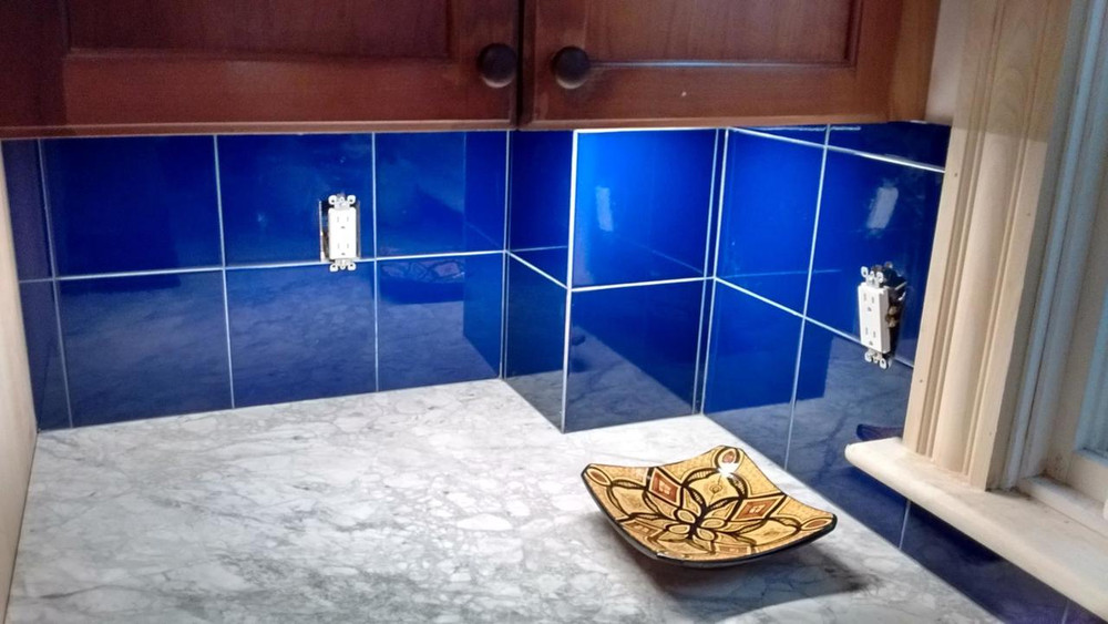 cobalt blue tiles washroom