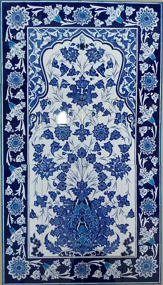 Blue Love Iznik Art Ceramic Floral Tile Panel 