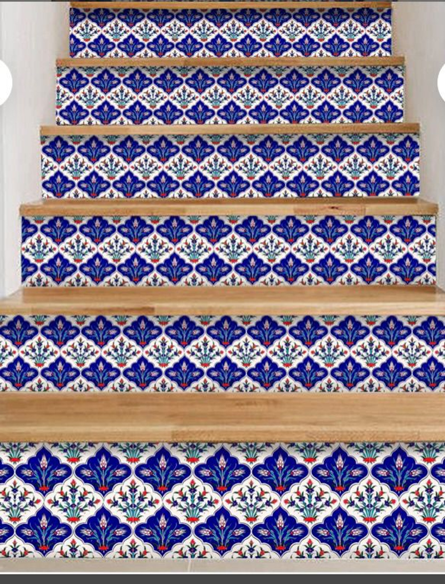 Staircase Eclectic Miami beige tiles blue tiles brick patio bright tile  stairs colorful stairs floral tiles g…