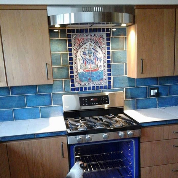 Ship Mural behind Stove