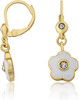 LMTS Girls White Crystal Center Flower Dangle Leverback Earrings - ER6345B-W-GP
