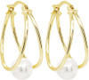 Gold Double Hoop & Pearl Earrings - 8EP426-SS-GD-Wh