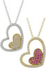 Two Tone Double Heart Stone Pendant Necklace - 7PN493