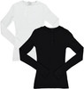 Womens Ribbed Long Sleeve Henley T-shirt - 29338