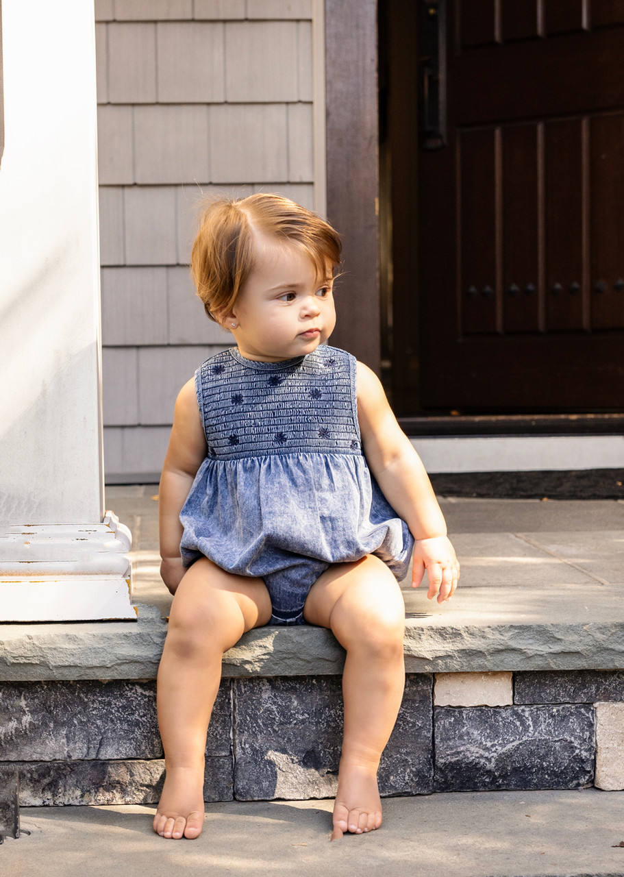 Baby Girl Denim Romper Double Header USA1
