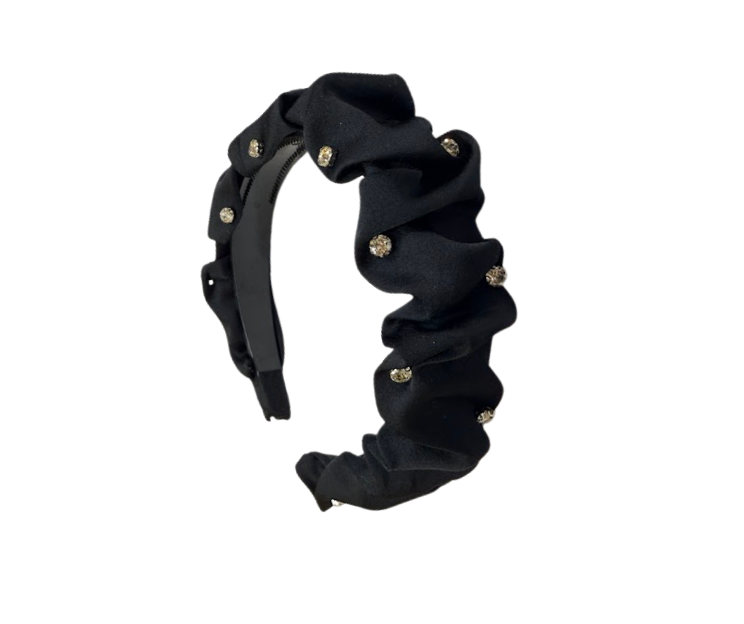- Black Satin Rhinestone Headband Black Satin Rhinestone Padded Headband, Retro Hair Accessory  main image 2
