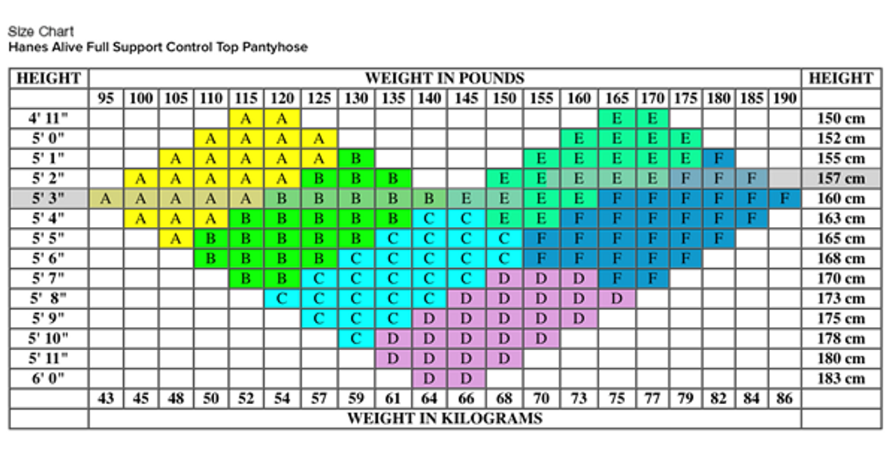 Hanes Silk Reflections Size Chart