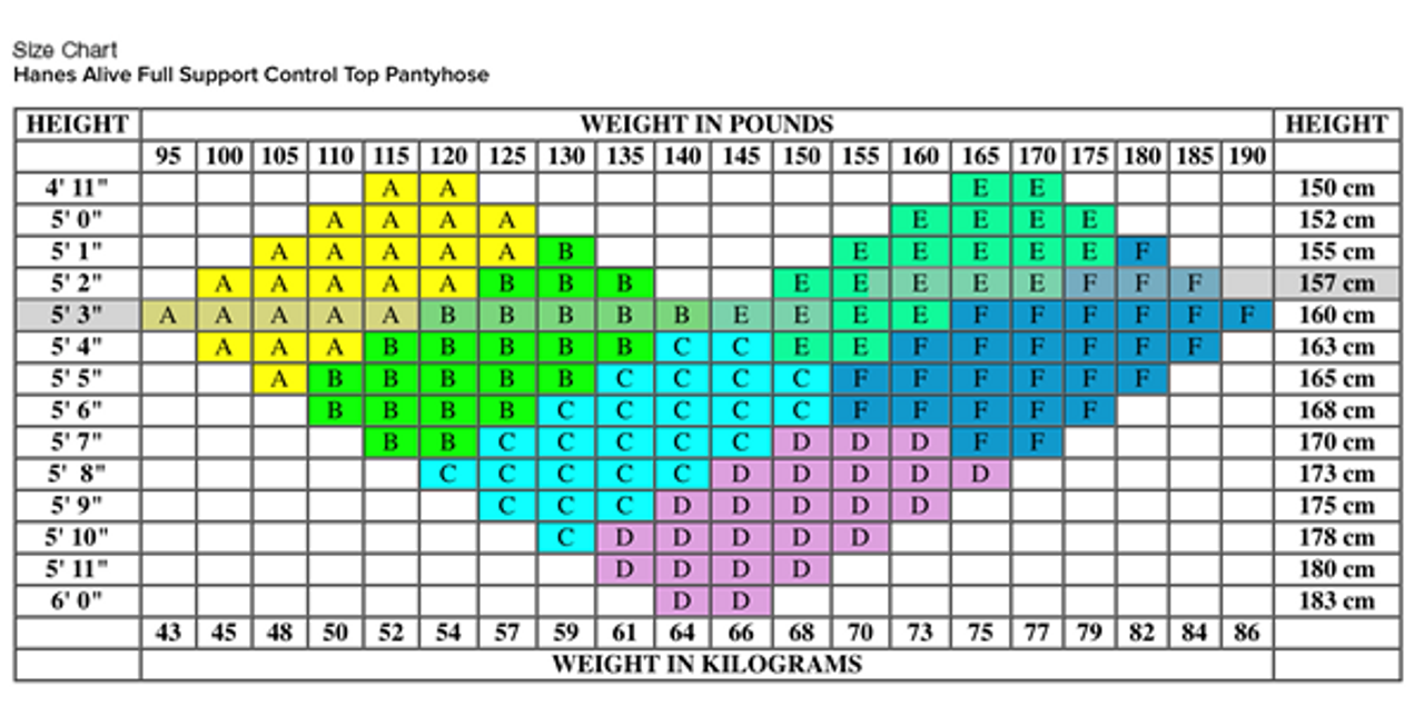 Hanes Tights Size Chart